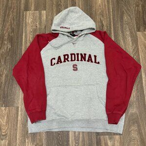 VTG Nike Stanford Hoodie Men's XL Gray Center Swoosh V-Notch Cardinal Y2K 00s